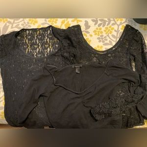 Lot of 3 Black Size Small Tops - Lace & Crop Options